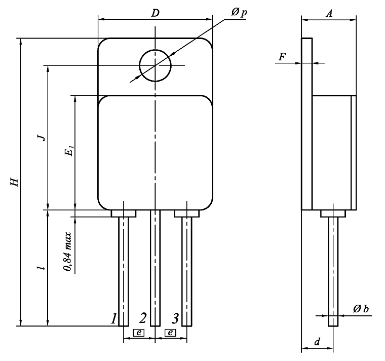 Чертеж транзисторного корпуса КТ-97A (Аналог TO-257)
